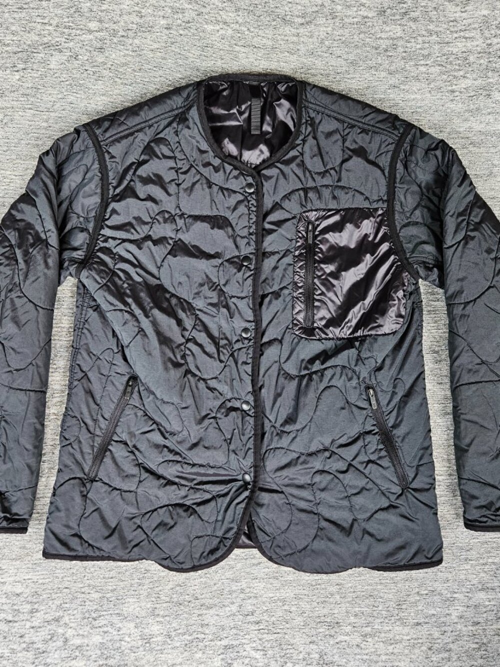 Lululemon Insulated Quilted Jacket Heathered Black PrimaLoft, Stretch Glyde Sz 4